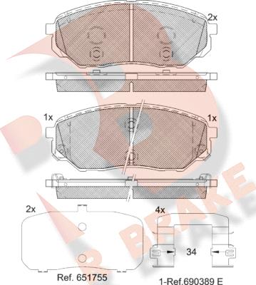 R Brake RB2244 - Kit pastiglie freno, Freno a disco autozon.pro