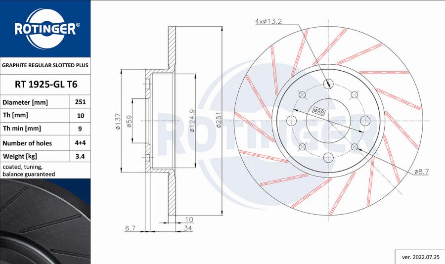 Rotinger RT 1925-GL T6 - Discofreno autozon.pro