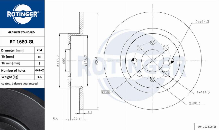 Rotinger RT 1680-GL - Discofreno autozon.pro