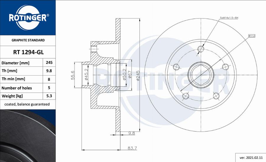 Rotinger RT 1294-GL - Discofreno autozon.pro