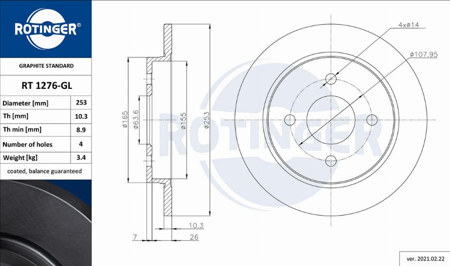 Rotinger RT 1276-GL - Discofreno autozon.pro