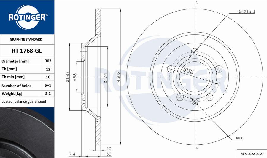 Rotinger RT 1768-GL - Discofreno autozon.pro