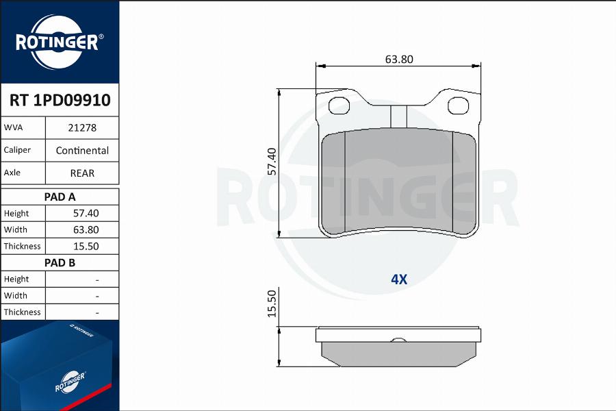 Rotinger RT 1PD09910 - Kit pastiglie freno, Freno a disco autozon.pro