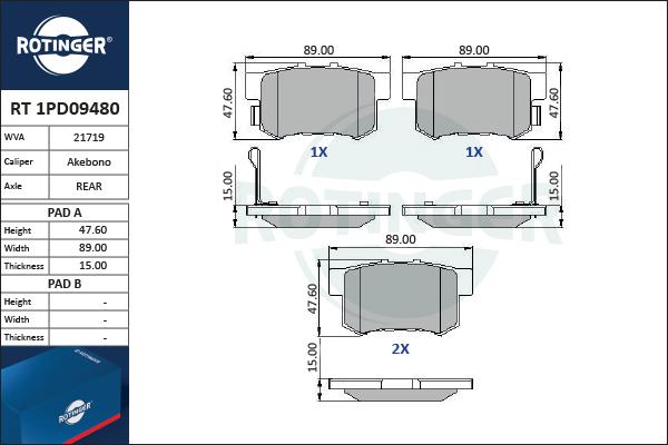 Rotinger RT 1PD09480 - Kit pastiglie freno, Freno a disco autozon.pro