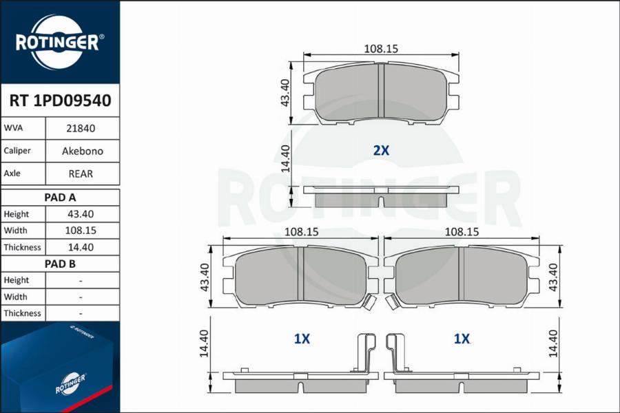 Rotinger RT 1PD09540 - Kit pastiglie freno, Freno a disco autozon.pro