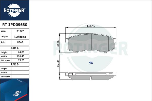 Rotinger RT 1PD09630 - Kit pastiglie freno, Freno a disco autozon.pro