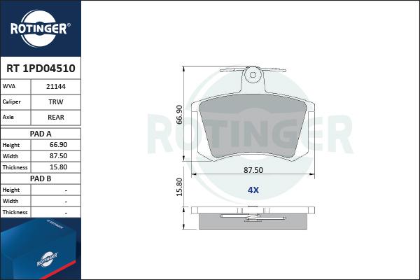 Rotinger RT 1PD04510 - Kit pastiglie freno, Freno a disco autozon.pro