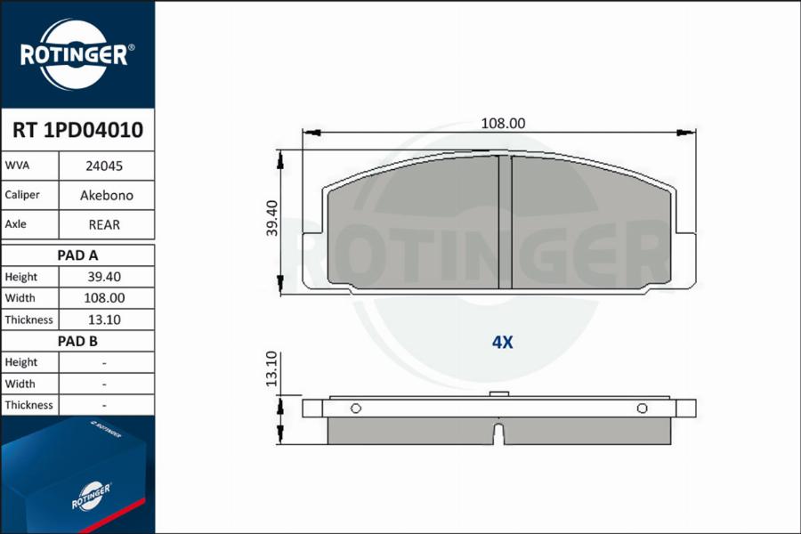 Rotinger RT 1PD04010 - Kit pastiglie freno, Freno a disco autozon.pro