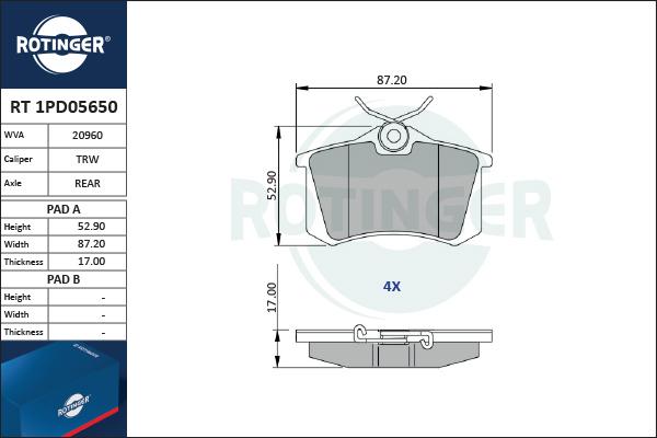 Rotinger RT 1PD05650 - Kit pastiglie freno, Freno a disco autozon.pro