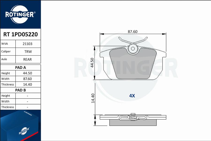 Rotinger RT 1PD05220 - Kit pastiglie freno, Freno a disco autozon.pro