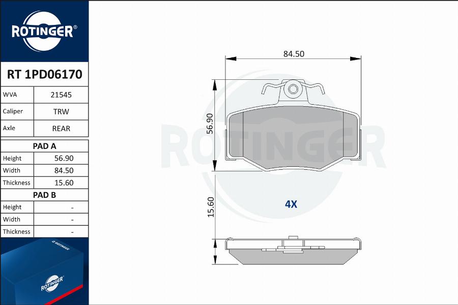 Rotinger RT 1PD06170 - Kit pastiglie freno, Freno a disco autozon.pro