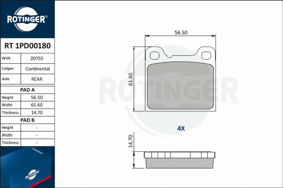 Rotinger RT 1PD00180 - Kit pastiglie freno, Freno a disco autozon.pro