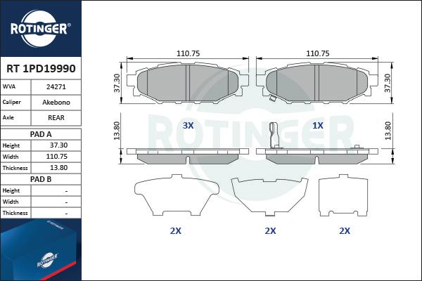 Rotinger RT 1PD19990 - Kit pastiglie freno, Freno a disco autozon.pro