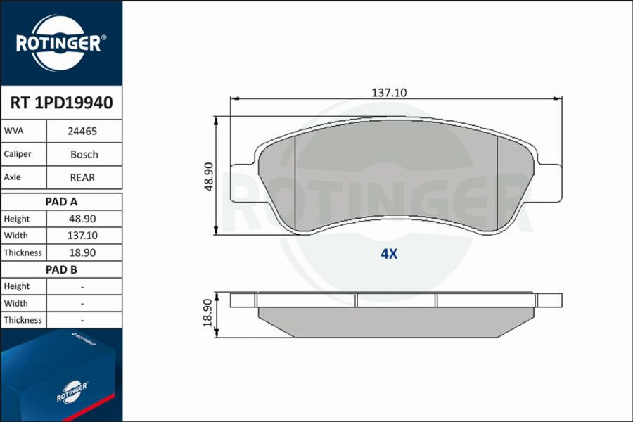 Rotinger RT 1PD19940 - Kit pastiglie freno, Freno a disco autozon.pro