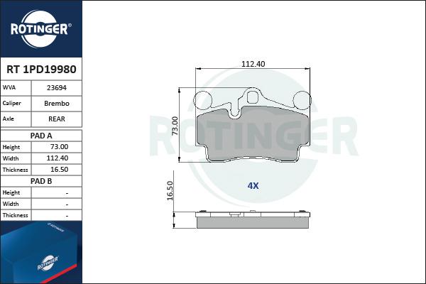 Rotinger RT 1PD19980 - Kit pastiglie freno, Freno a disco autozon.pro