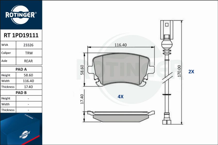 Rotinger RT 1PD19111 - Kit pastiglie freno, Freno a disco autozon.pro