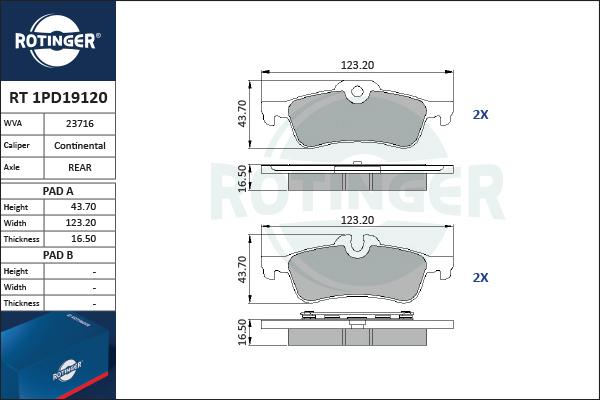 Rotinger RT 1PD19120 - Kit pastiglie freno, Freno a disco autozon.pro