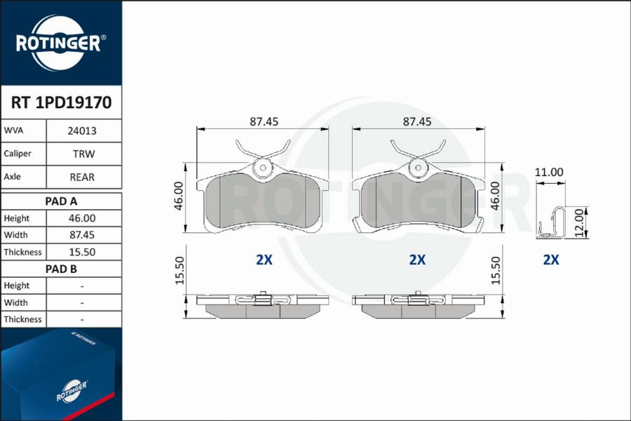 Rotinger RT 1PD19170 - Kit pastiglie freno, Freno a disco autozon.pro