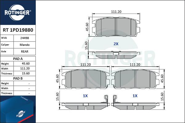 Rotinger RT 1PD19880 - Kit pastiglie freno, Freno a disco autozon.pro