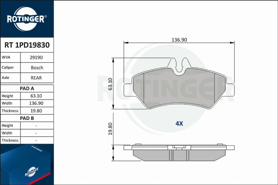 Rotinger RT 1PD19830 - Kit pastiglie freno, Freno a disco autozon.pro