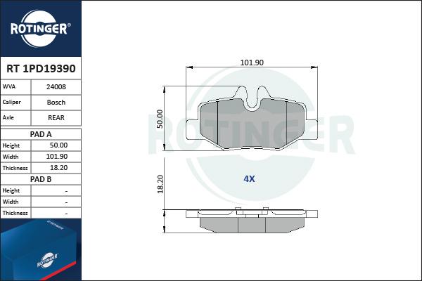 Rotinger RT 1PD19390 - Kit pastiglie freno, Freno a disco autozon.pro