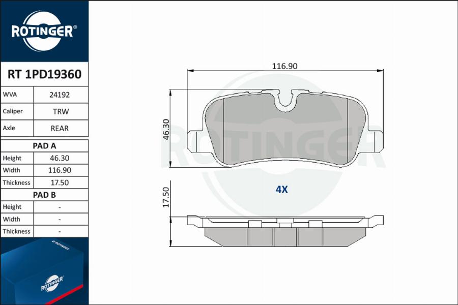 Rotinger RT 1PD19360 - Kit pastiglie freno, Freno a disco autozon.pro