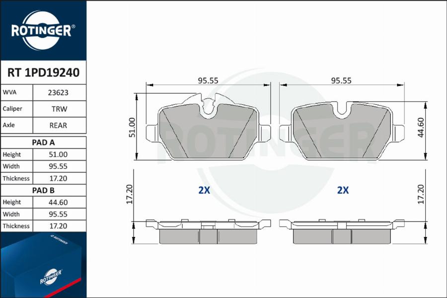 Rotinger RT 1PD19240 - Kit pastiglie freno, Freno a disco autozon.pro