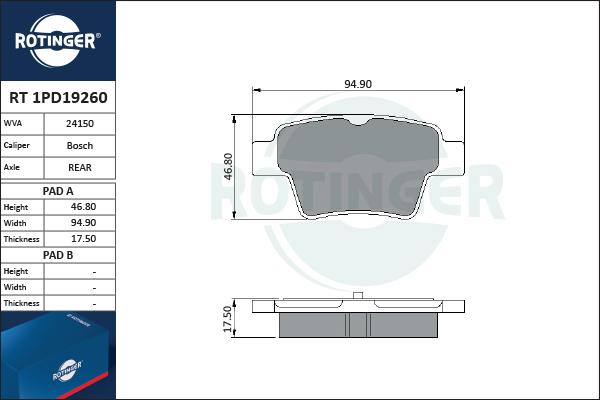 Rotinger RT 1PD19260 - Kit pastiglie freno, Freno a disco autozon.pro