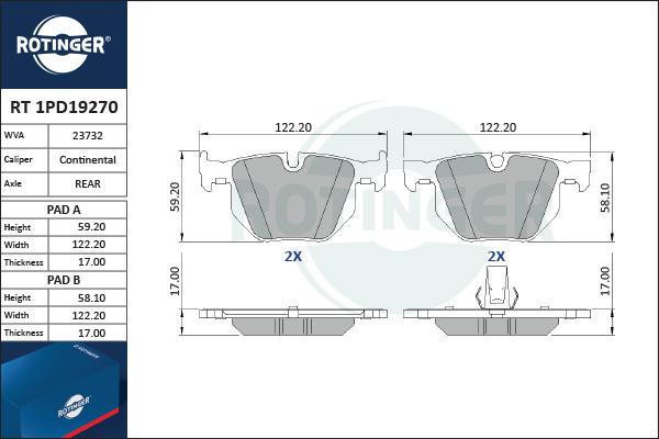 Rotinger RT 1PD19270 - Kit pastiglie freno, Freno a disco autozon.pro