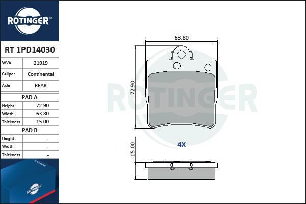 Rotinger RT 1PD14030 - Kit pastiglie freno, Freno a disco autozon.pro