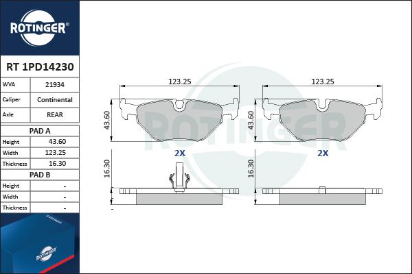 Rotinger RT 1PD14230 - Kit pastiglie freno, Freno a disco autozon.pro