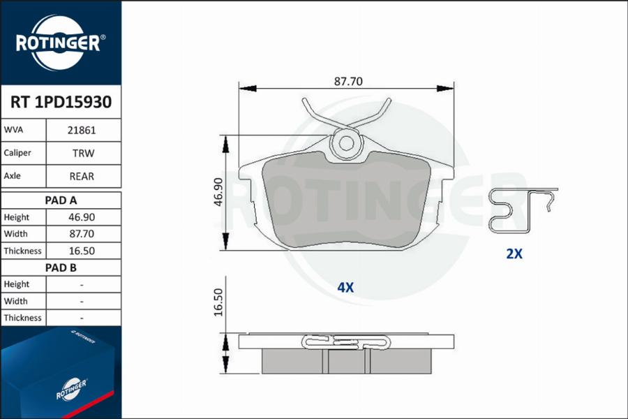 Rotinger RT 1PD15930 - Kit pastiglie freno, Freno a disco autozon.pro