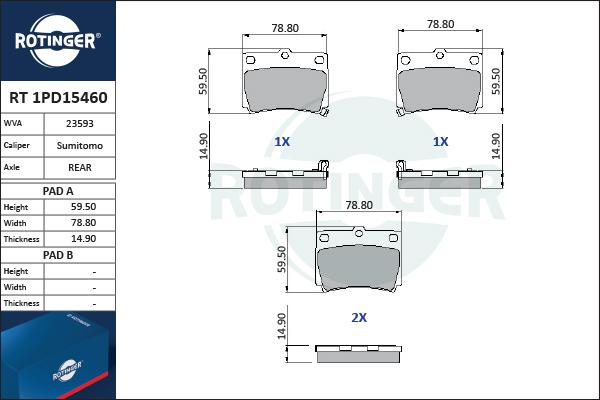 Rotinger RT 1PD15460 - Kit pastiglie freno, Freno a disco autozon.pro