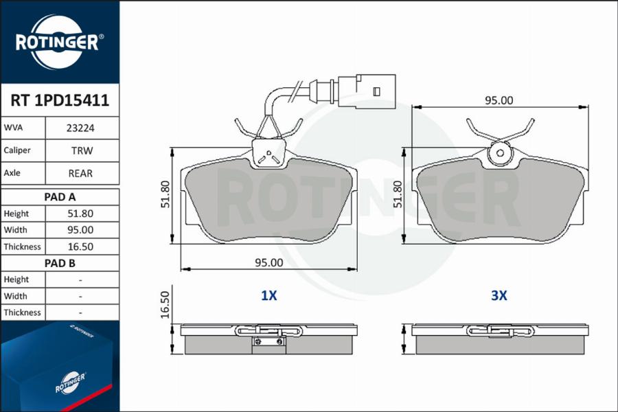 Rotinger RT 1PD15411 - Kit pastiglie freno, Freno a disco autozon.pro