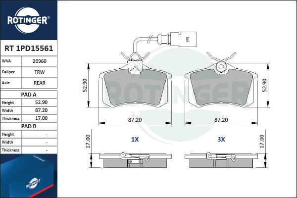 Rotinger RT 1PD15561 - Kit pastiglie freno, Freno a disco autozon.pro