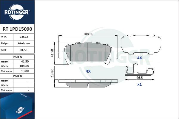 Rotinger RT 1PD15090 - Kit pastiglie freno, Freno a disco autozon.pro