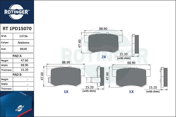 Rotinger RT 1PD15070 - Kit pastiglie freno, Freno a disco autozon.pro