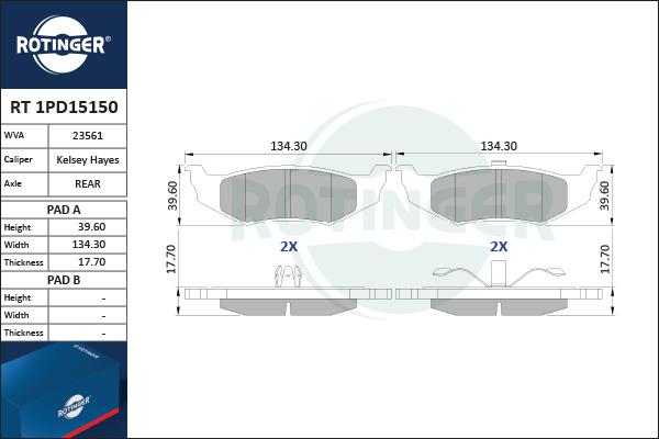 Rotinger RT 1PD15150 - Kit pastiglie freno, Freno a disco autozon.pro