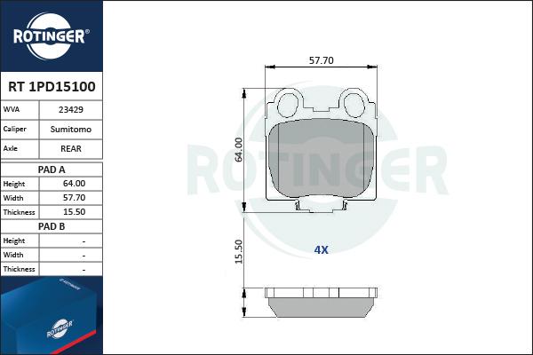 Rotinger RT 1PD15100 - Kit pastiglie freno, Freno a disco autozon.pro