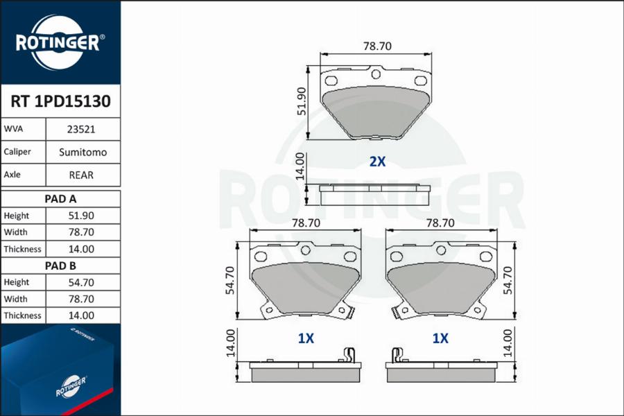 Rotinger RT 1PD15130 - Kit pastiglie freno, Freno a disco autozon.pro