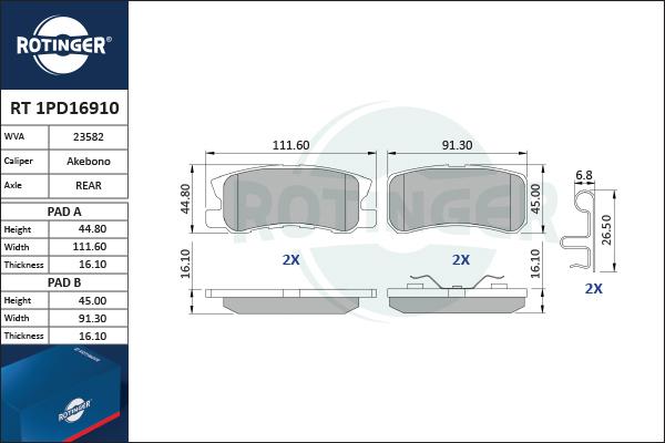 Rotinger RT 1PD16910 - Kit pastiglie freno, Freno a disco autozon.pro