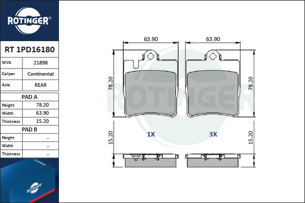 Rotinger RT 1PD16180 - Kit pastiglie freno, Freno a disco autozon.pro