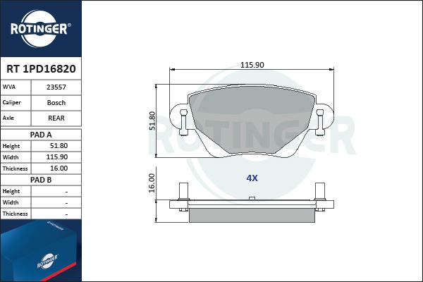 Rotinger RT 1PD16820 - Kit pastiglie freno, Freno a disco autozon.pro