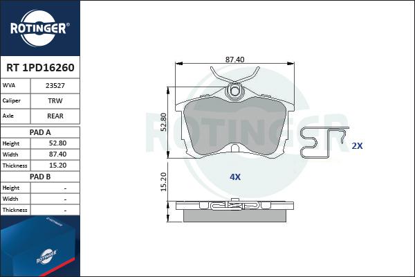 Rotinger RT 1PD16260 - Kit pastiglie freno, Freno a disco autozon.pro