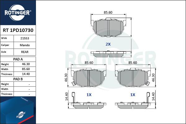 Rotinger RT 1PD10730 - Kit pastiglie freno, Freno a disco autozon.pro