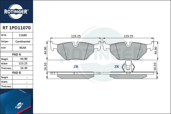 Rotinger RT 1PD11070 - Kit pastiglie freno, Freno a disco autozon.pro