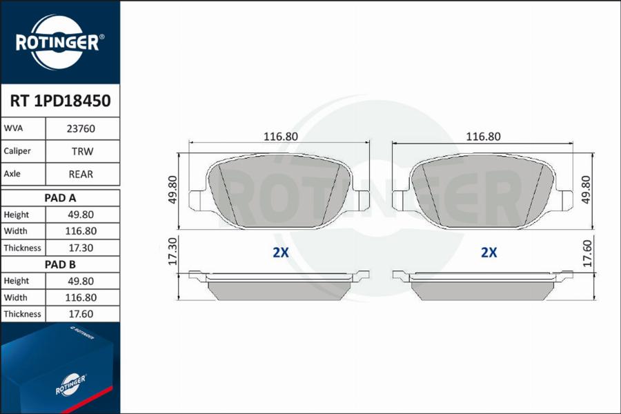 Rotinger RT 1PD18450 - Kit pastiglie freno, Freno a disco autozon.pro