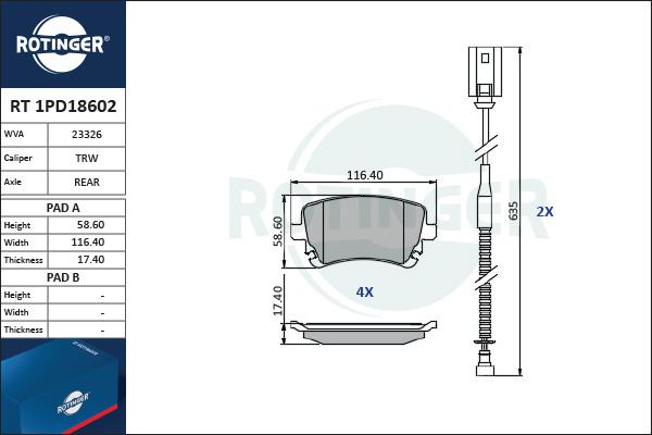 Rotinger RT 1PD18602 - Kit pastiglie freno, Freno a disco autozon.pro