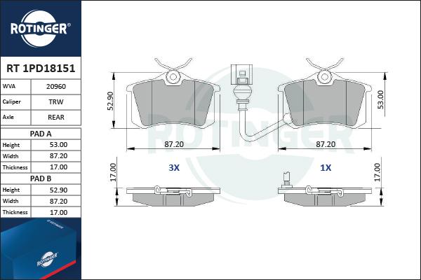 Rotinger RT 1PD18151 - Kit pastiglie freno, Freno a disco autozon.pro