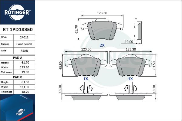 Rotinger RT 1PD18350 - Kit pastiglie freno, Freno a disco autozon.pro